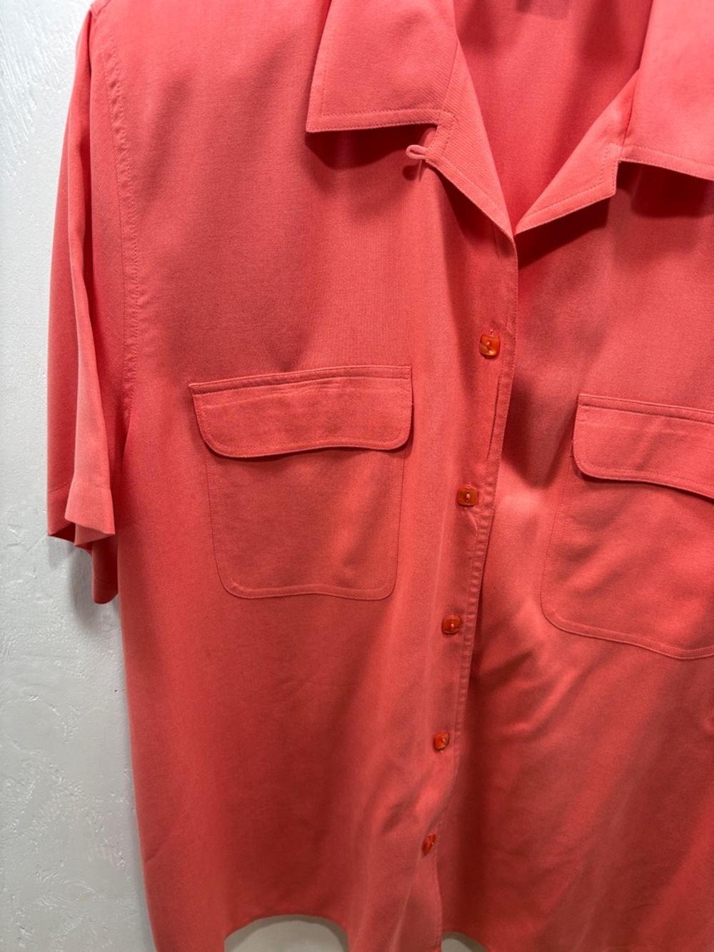 Notations Coral Silk Button-Front Short Sleeve Camp Shirt - Picture 3 of 6